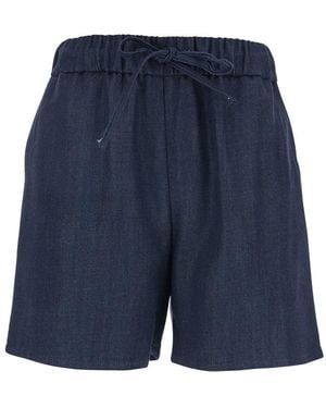 Plain Shorts With Elastic Drawstring Waist - Blue