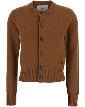 Ami Paris Ami De Coeur Cardigan - Brown