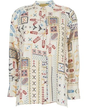 Momoní Shirt With Raised Collar And All-Over Print For Wom - White