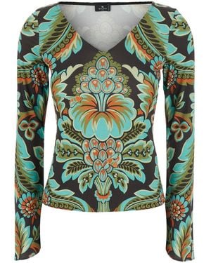 Etro Printed Jersey Top - Green