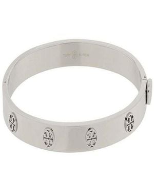 Tory Burch Bracelet With Engraved Logo And Clip Closure - Gray