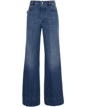 Bottega Veneta Palazzo Trousers With Logo Patch - Blue