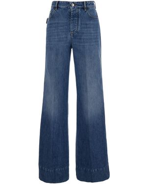 Bottega Veneta Palazzo Trousers With Logo Patch - Blue