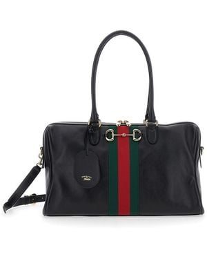 Gucci Borsa A Spalla Con Morsetto E Nastro Web - Nero