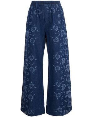 Pinko Trousers With Elasticated Waist And Floral Print - Blue
