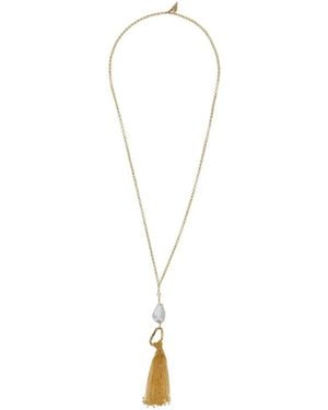 forte_forte Coloured Necklace With Fringe And Pearl Design - White