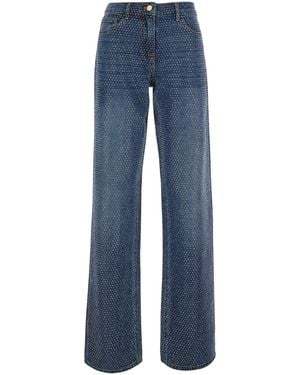 Elisabetta Franchi Wide-Leg Crystal-Embellished Jeans Cotton - Blue
