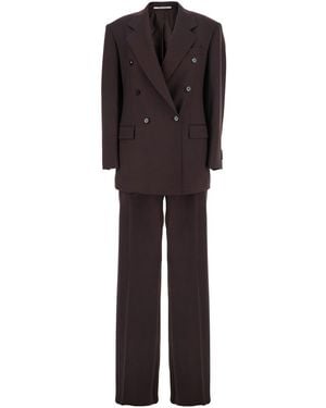 Tagliatore Double-Breasted Suit With Notched Revers - Brown