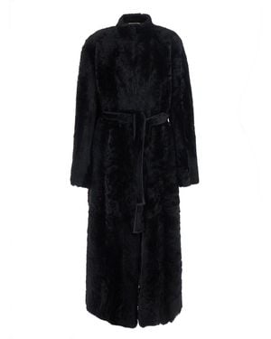 Nour Hammour Coat With Front Closure And Side Pockets - Black