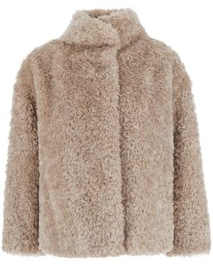 Herno Faux Fur Coat With Pockets And High Collar - Brown
