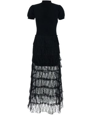 Twinset Long Dress With High Neck And Semi-Transparent Skirt In - Black