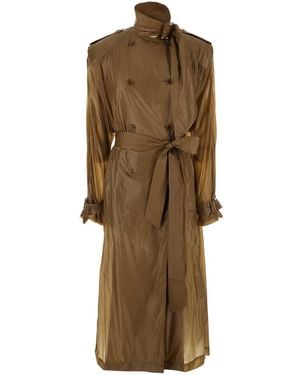 Saint Laurent Trench Doppiopetto Con Collo Lavallière E Cintura Sul Fr - Neutro
