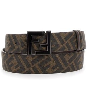 Fendi Belt With Metallic Ff Logo Plaque On The Front And Ff Motif - Grey