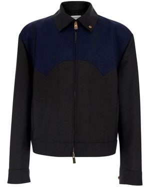 Versace Jacket With Classic Collar And Zip Closure On The Front - Blue