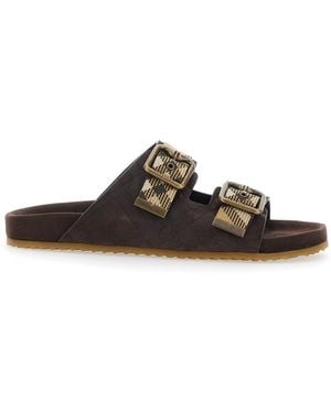Burberry 'Urchin' Sandals With Adjustable Buckle Closure And Check Motif - Brown
