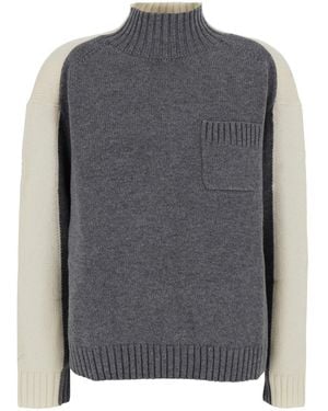 Semicouture Winnie Two Tone Cashmere Blend Knit With Cashmere And Wool - Gray