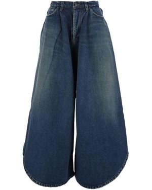 Balenciaga Jeans With Asymmetrical Panel Design And Logo Patch On The Back - Blue