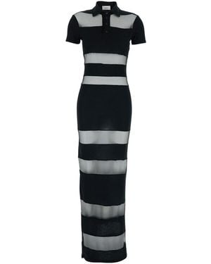 Coperni Long Dress With Logo Embroidery On The Front And All-Over Striped Motif - Black
