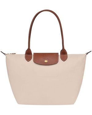 Longchamp 'M Le Pliage Original' Shoulder Bag With Embossed Logo - White