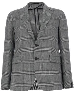 Tagliatore Single-Breasted Jacket With Notched Revers And All-Over Houndstooth Motif - Grey