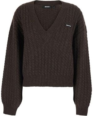 ROTATE BIRGER CHRISTENSEN Jumper With V-Neck And Cable Knit - Black