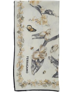 Ferragamo Silk Scarf Floral Print - Grey