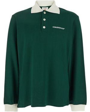 CASABLANCA Polo Con Colletto Classico E Logo Lettering Sul Fronte - Verde