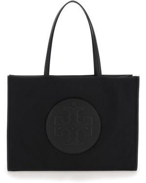 Tory Burch 'Ella Large' Tote Bag With Tonal Logo Detail - Black