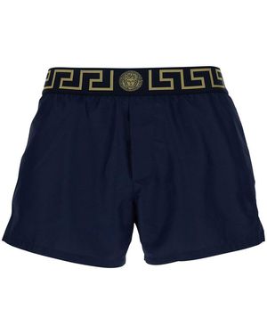 Versace Swimsuit Shorts With Greca Detail - Blue