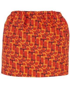 Gucci Skirt With Elastic Waist And All-Over Horsebit Print - Orange