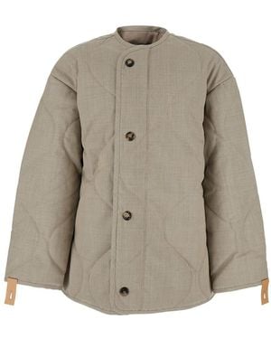 JW Anderson Crewneck Jacket With Quilted Design On The Front And Logo Embroidery On The Rear - Natural