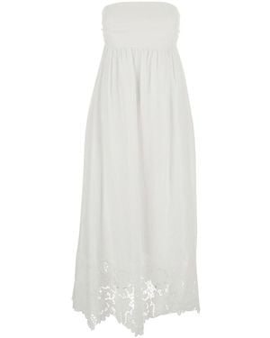Max Mara Long Linen V-Neck Dress - White