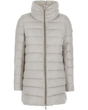 Save The Duck 'Lydia' Down Jacket With High Neck And Logo Patch - Gray