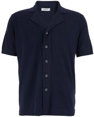 Kangra Shirt With Notched Revers Collar And Short Sleeves - Blue