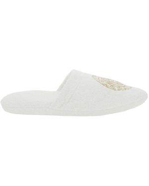 Versace Pantofole Con Logo E Tessuto Tecnico - Bianco