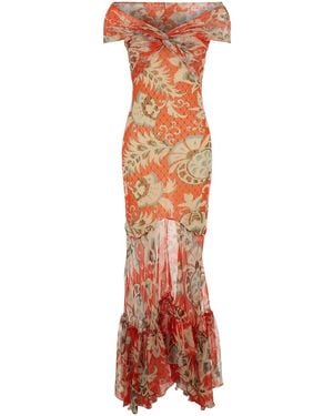 Etro Dress 'Printed Mesh Long Dress' With Polyamide Print For W - White