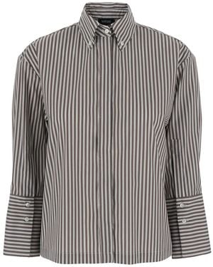 Le Plain Shirt Striped Boxi Shirt With Stripes And Short Sleeves - Gray