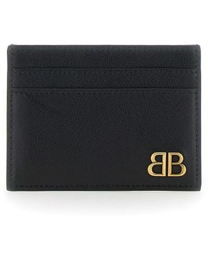 Balenciaga 'Monaco' Card Holder With Logo Plaque On The Front - Black