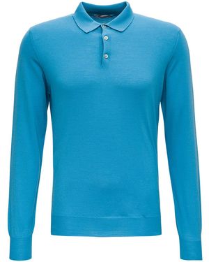 GAUDENZI Long Sleeve Polo With Wool, Silk And Cashmere For - Blue
