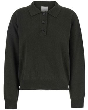 Allude Polo Shirt With Classic Collar And Ribbed Trims - Black