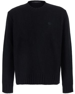 Gucci Crewneck Jumper With Gg Logo Embroidered On The Front In - Blue