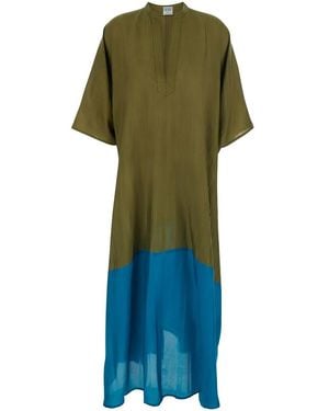 THE ROSE IBIZA Two Tone Tunic Kaftan With Floral Details - Green