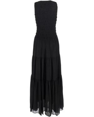 MICHAEL Michael Kors Crewneck Sleeveless Long Dress With Ruches - Black