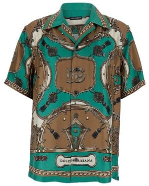Dolce & Gabbana Bowling Shirt With Cuban Collar And All-Ove - Green