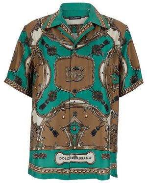 Dolce & Gabbana Bowling Shirt With Cuban Collar And All-Ove - Green