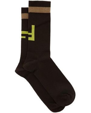Fendi Socks With Ff Logo Embroidery - Black