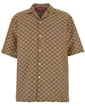 Gucci Bowling Shirt With All-Over Gg Motif - Natural