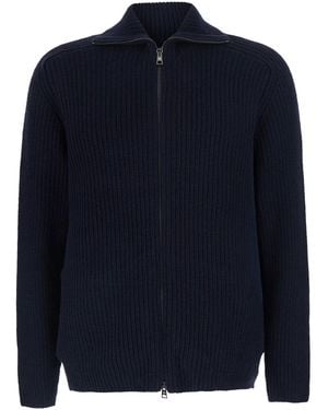Tagliatore Cardigan With Zip Closure And Ribbed Texture - Blue
