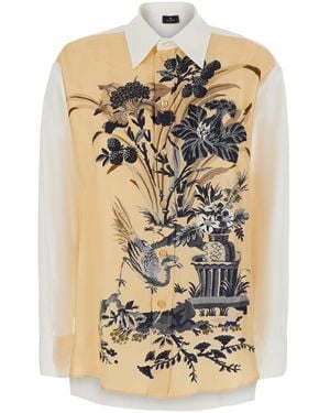 Etro Camicia Con Colletto Classico E Stampa Floreale Sul Fronte - Metallizzato