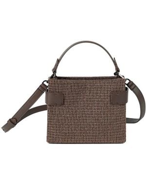 Brunello Cucinelli Shoulder Bag With Check Motif And Adjustable - Brown